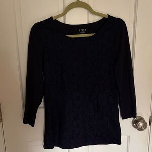 LOFT Women's Dark Blue Lace Long Sleeve Top - S